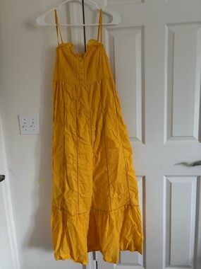 Maeve Bright Yellow Tiered Maxi Dress with Spaghetti Straps